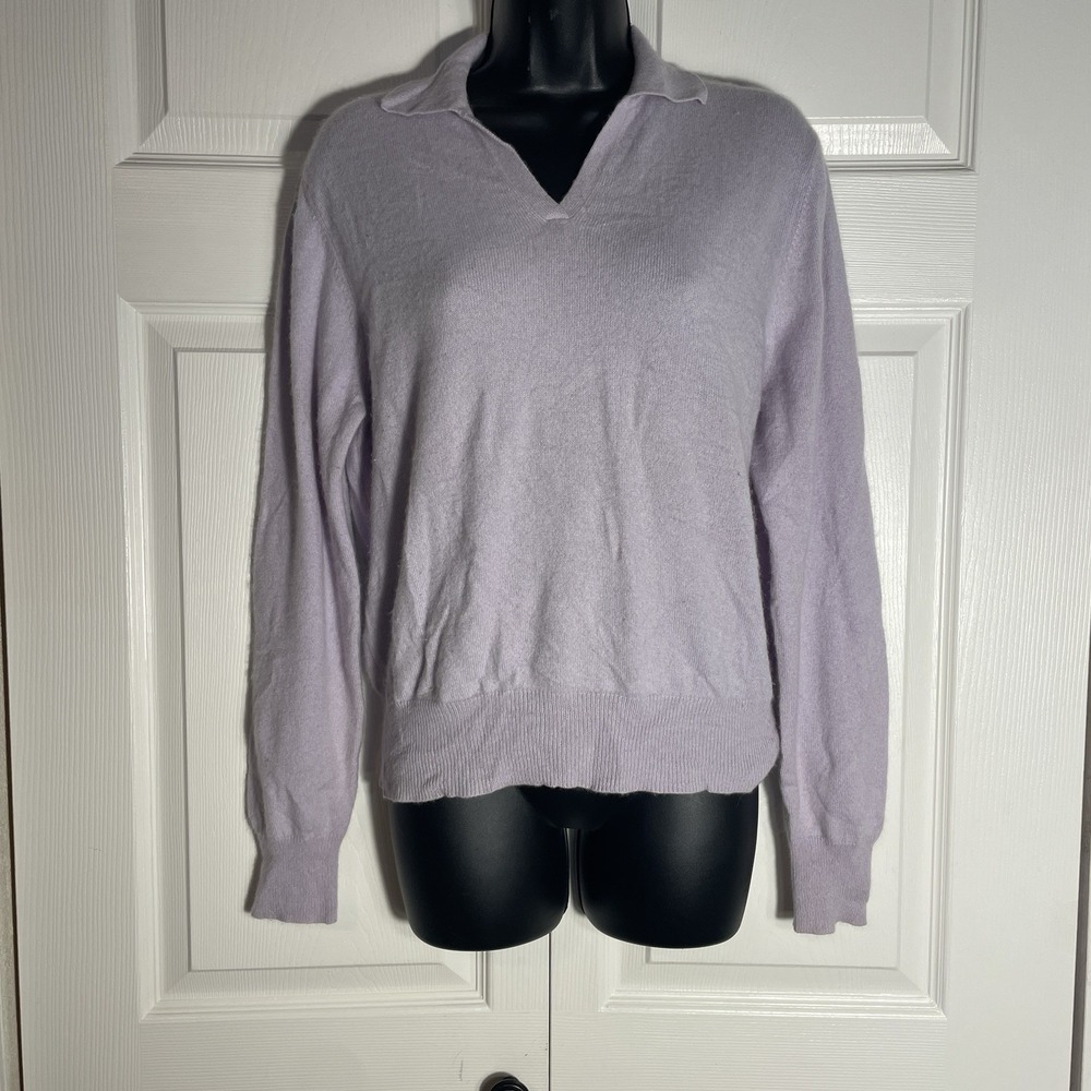 Vintage Lord Taylor 2 Ply 100% Cashmere Sweater Women L Pale Purple Y2K Collared